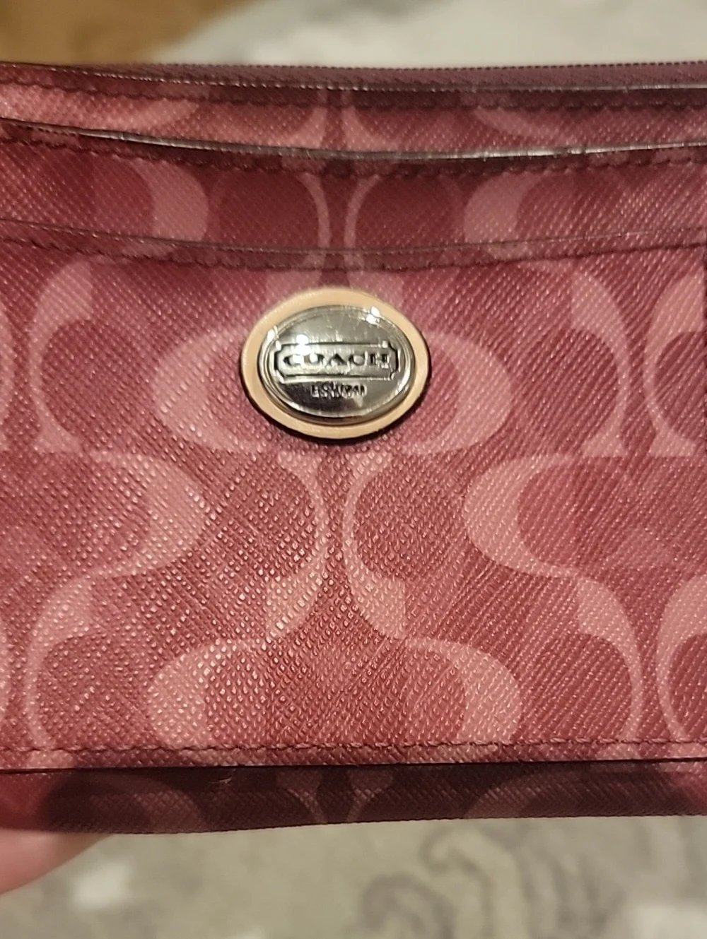 Coach Pink Signature Jacquard Zip Card Case with Key Ring